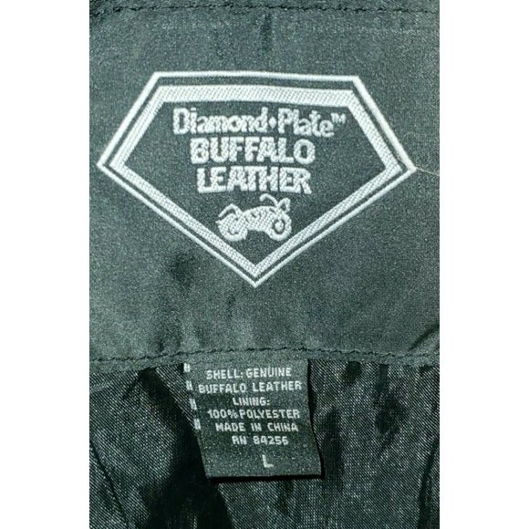 BIKER JACKET DIAMOND PLATE ROCK DESIGN GENUINE BUFFALO LEATHER  SIZE LARGE - Picture 6 of 11